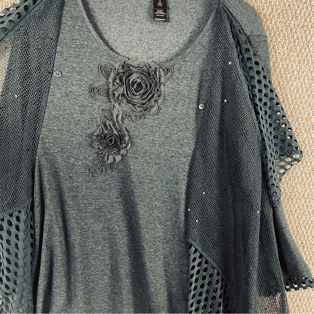 Ali Miles Tunic 1X All In One Gray Floral Draped Whimsigoth Mori Kei  T234 - Picture 3 of 14